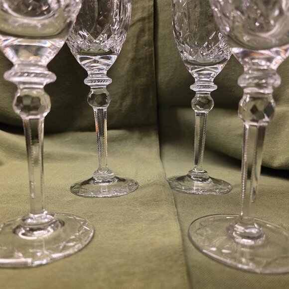 Set of 4 Vtg Rogaska Crystal Gallia 7 3/4" Wine Water Glasses Floral Orig Owner - Picture 3 of 7